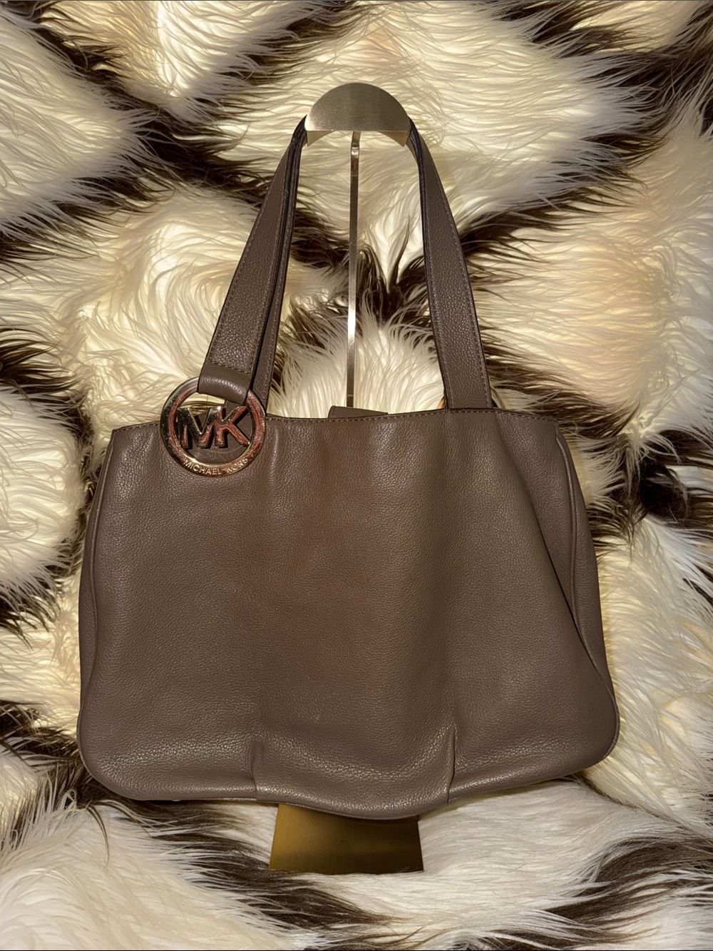 Michael Kors Chocolate Brown Pebbled Leather Shoulder bag with MK Charm